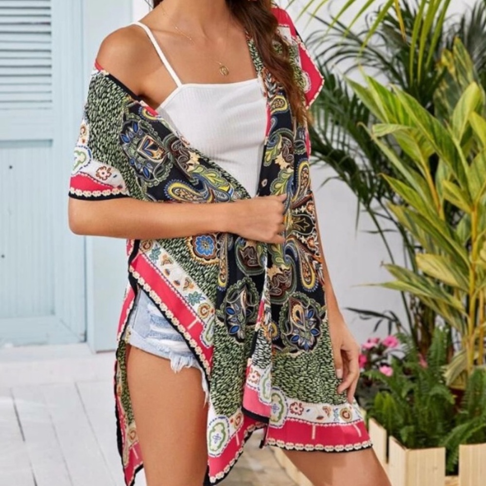 Gorgeous TRIBAL Print Kimono, SPLIT SIDES Open Front Shirt